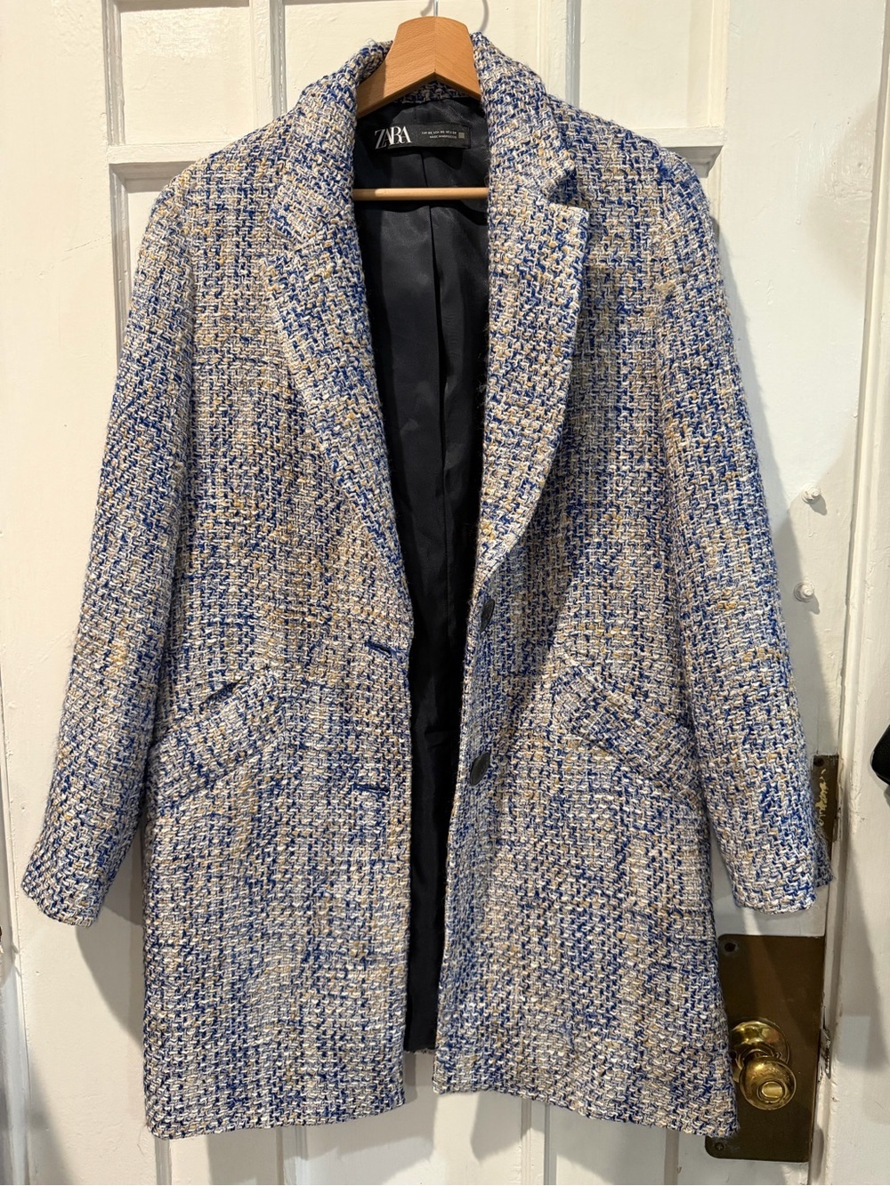 Zara Blue and Cream Tweed Coat